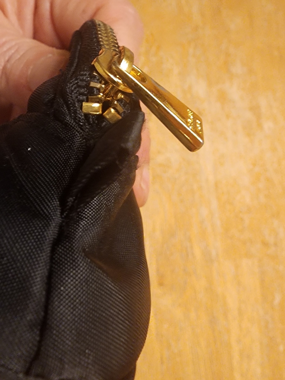 black nylon Celine cosmetic pouch featuring a gold-toned logo ring - Picture 9 of 9